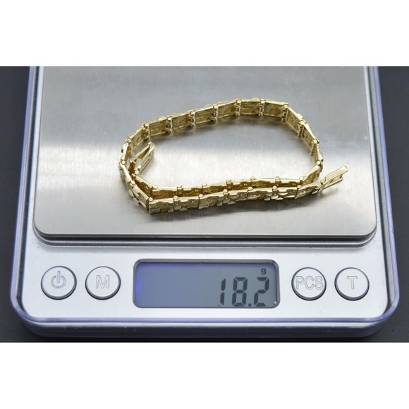 Real 10K Yellow Gold 8.5mm Nugget Textured Rectangle Edge 8.5" Link Bracelet - Picture 5 of 7
